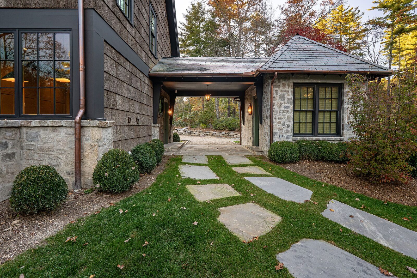 Covered breezeway and stepping stones, High Hampton, Cashiers NC