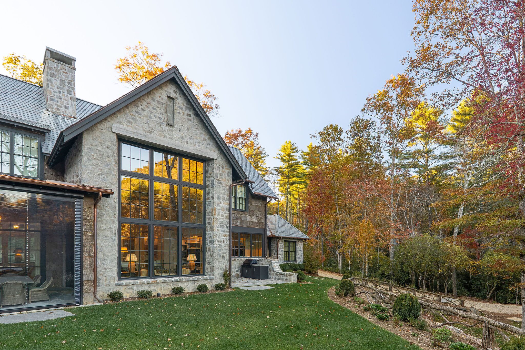 Rear elevation at dusk, High Hampton, Cashiers NC